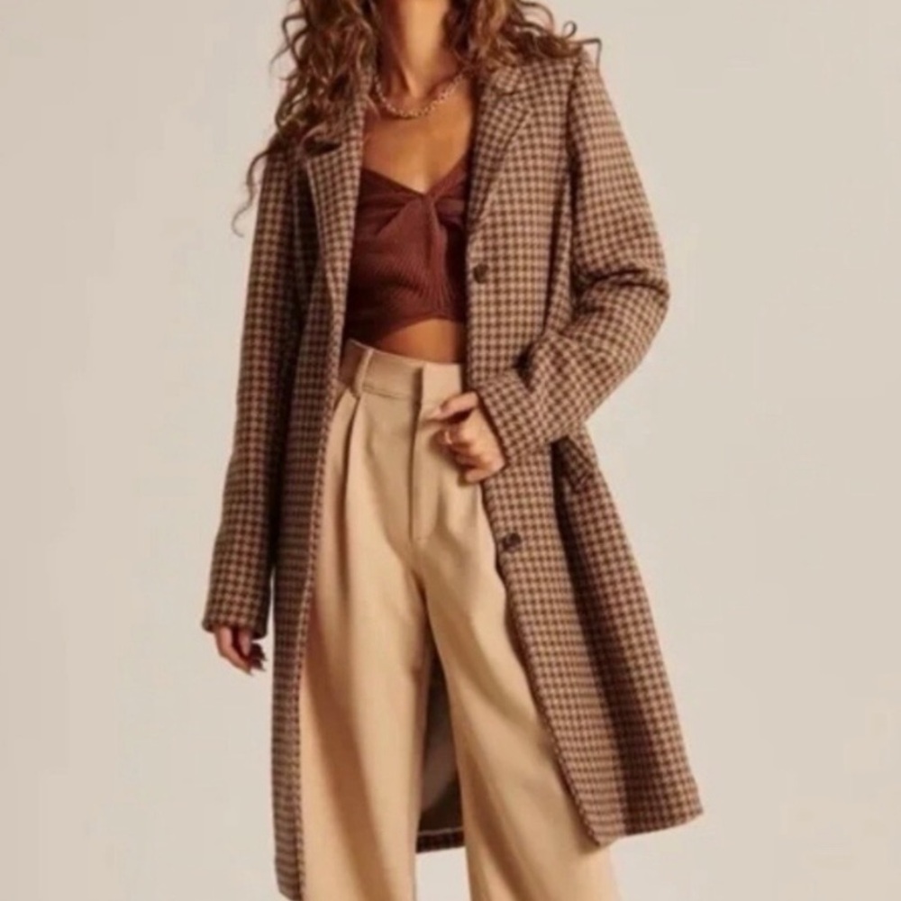Abercrombie & Fitch Women's Tan Houndstooth Pea Coat